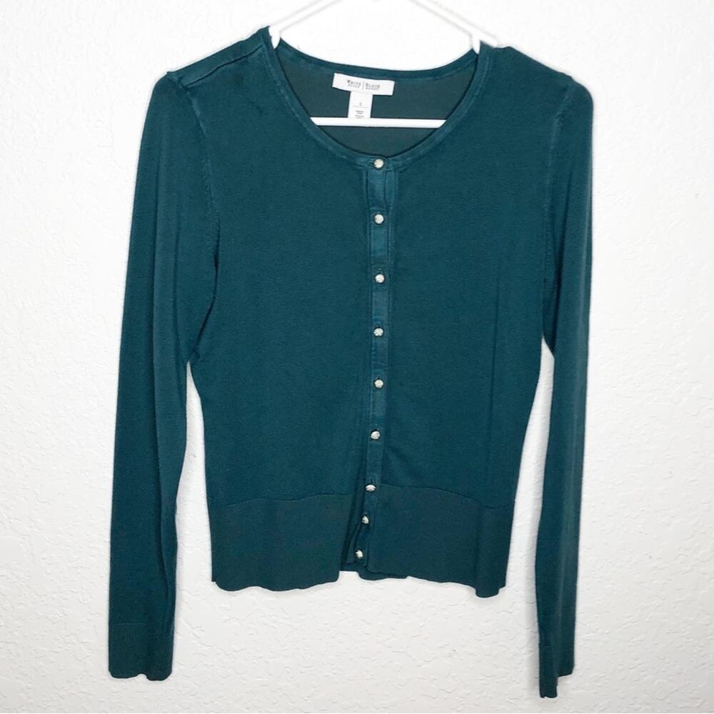 WHBM green blue silver button front cardigan size Small